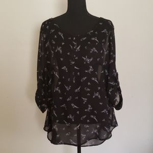 Torrid Black Bird Design Chiffon Top